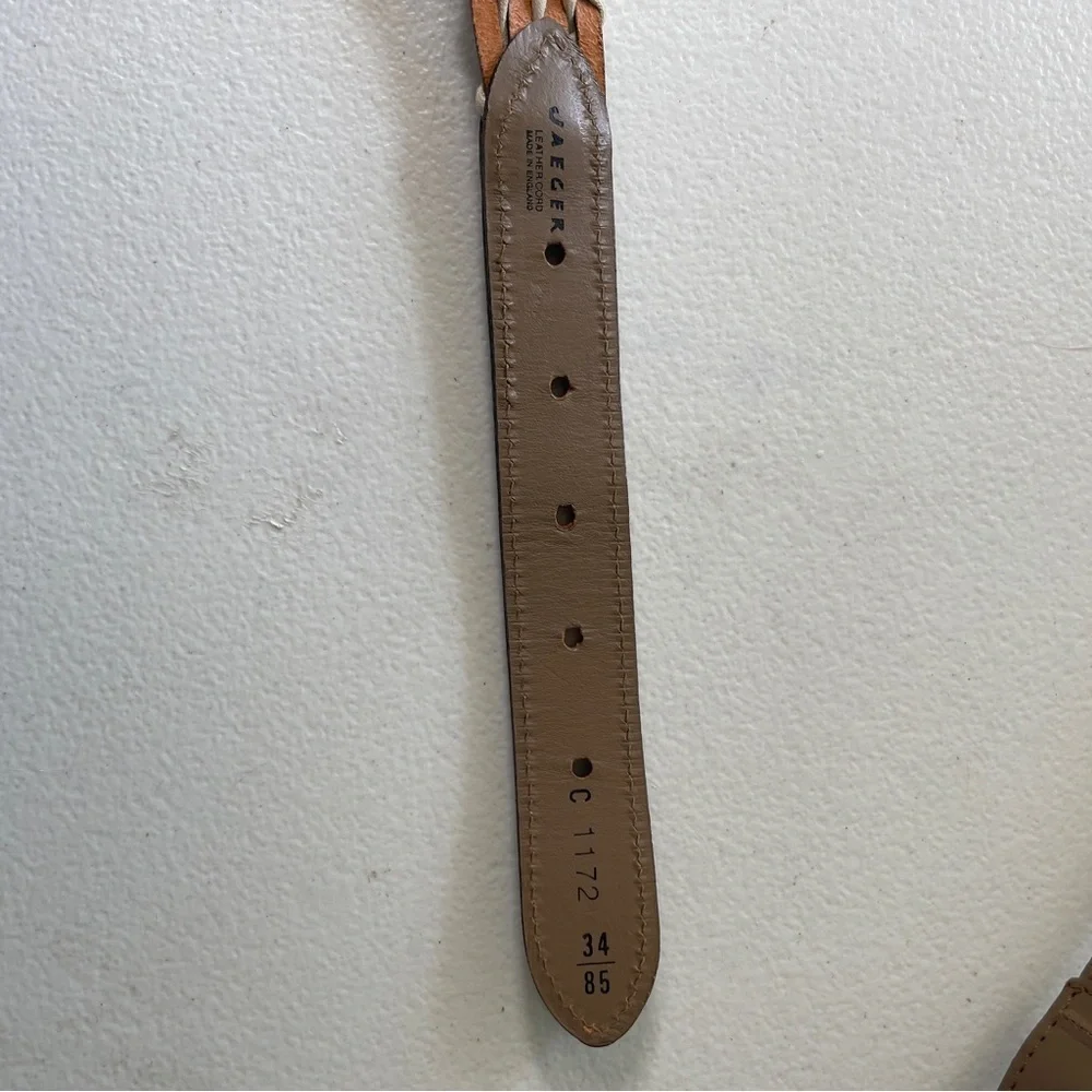 VTG Jaeger Woven Leather Belt Buckle Taupe Unisex Size 34” 90s Style Preppy Boho